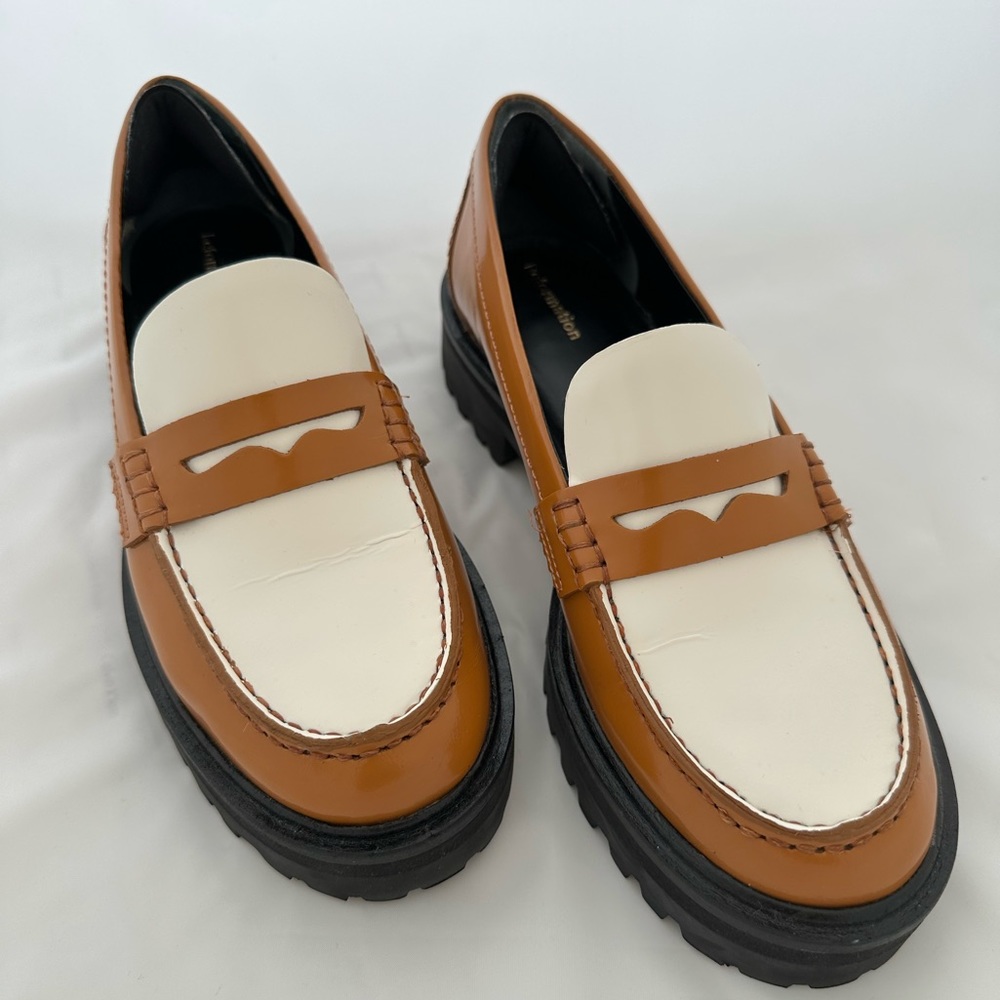 Reformation Agathea Chunky Loafer, Tan & White, size 7, Like New